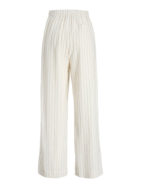 JJXX Striped Linen Bend Wide Leg Trousers in Cream
