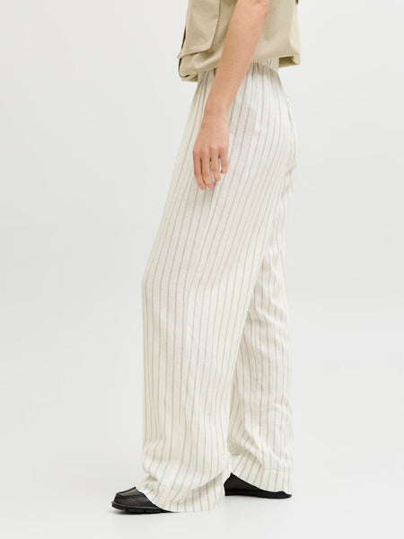 JJXX Striped Linen Bend Wide Leg Trousers in Cream
