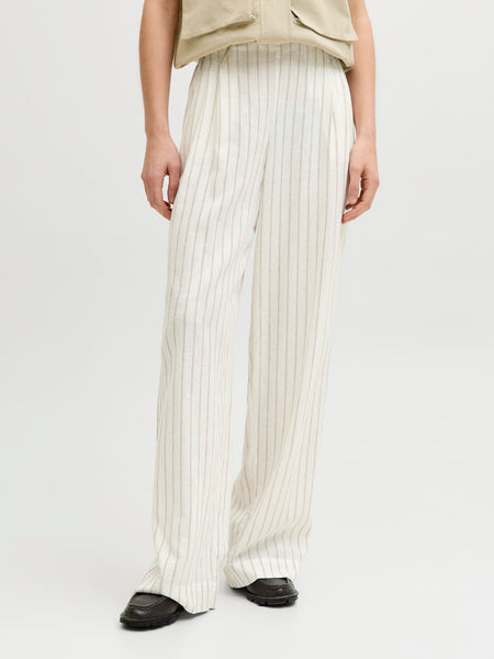 JJXX Striped Linen Bend Wide Leg Trousers in Cream