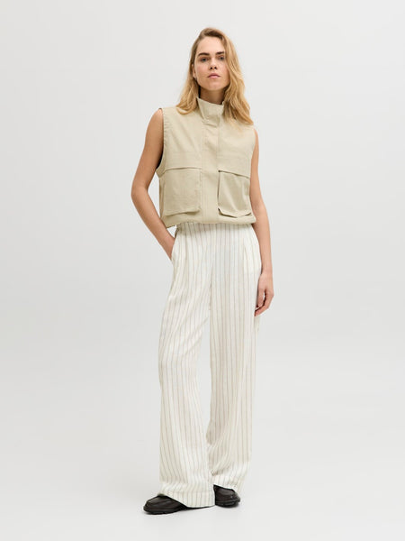 JJXX Striped Linen Bend Wide Leg Trousers in Cream