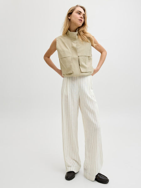 JJXX Striped Linen Bend Wide Leg Trousers in Cream