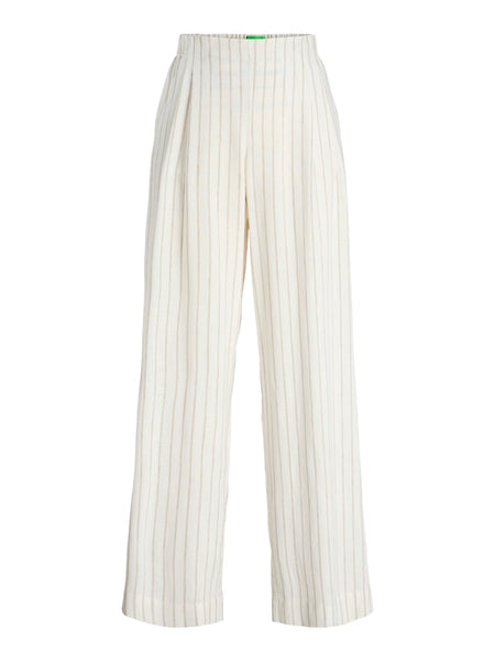 JJXX Striped Linen Bend Wide Leg Trousers in Cream