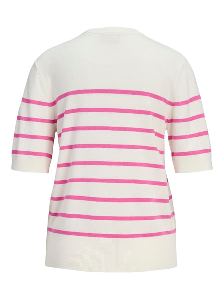 JJXX Striped Short Sleeve Knit Top in Pink