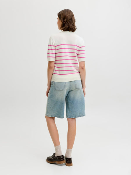 JJXX Striped Short Sleeve Knit Top in Pink