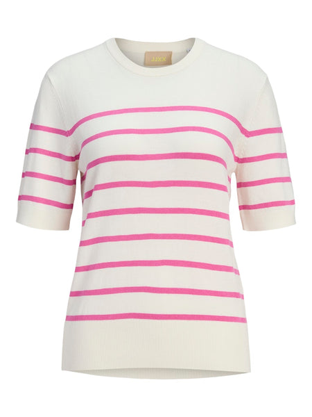 JJXX Striped Short Sleeve Knit Top in Pink