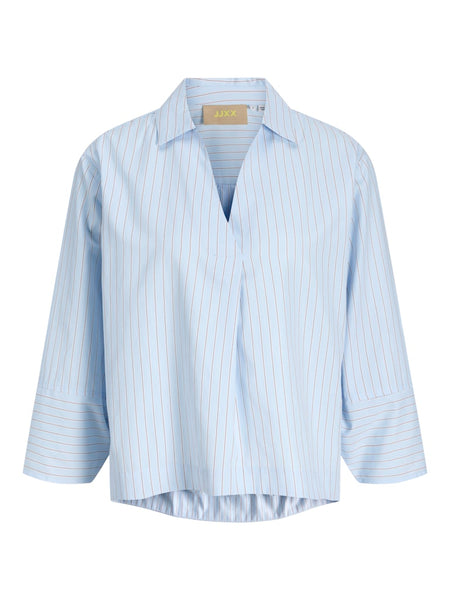 JJXX Striped 3/4 Sleeve Poplin Blouse in Blue