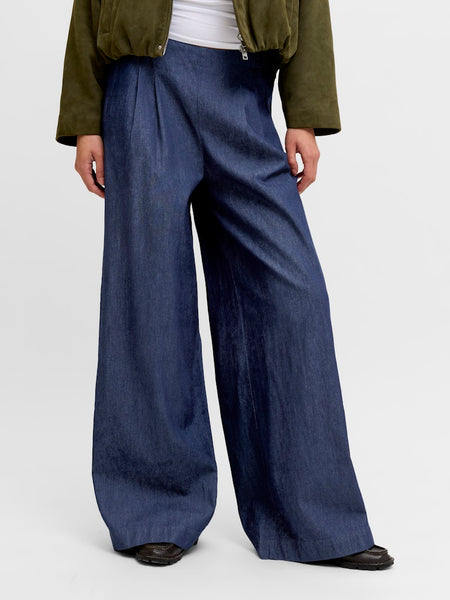 JJXX Wide Leg Denim Look Trousers in Dark Blue