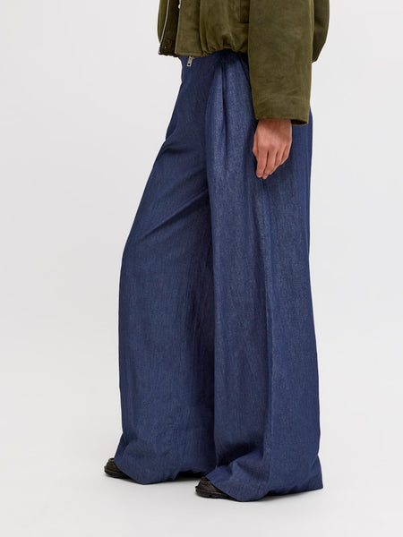 JJXX Wide Leg Denim Look Trousers in Dark Blue