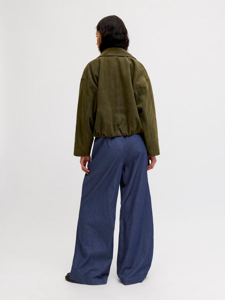 JJXX Wide Leg Denim Look Trousers in Dark Blue