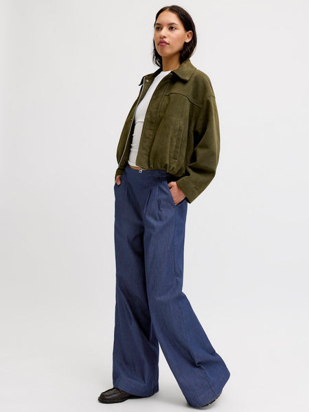 JJXX Wide Leg Denim Look Trousers in Dark Blue