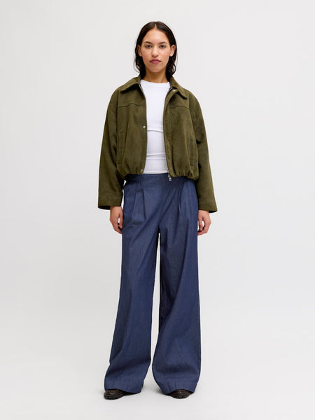 JJXX Wide Leg Denim Look Trousers in Dark Blue