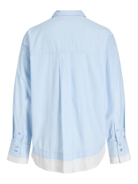 JJXX Striped Double Hem Poplin Shirt in Blue