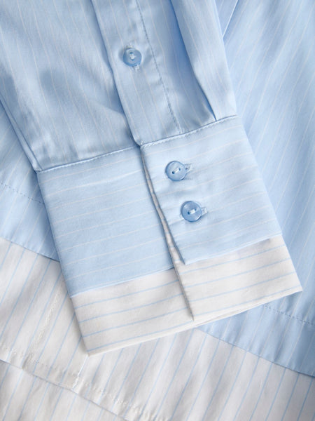 JJXX Striped Double Hem Poplin Shirt in Blue