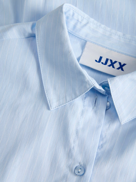 JJXX Striped Double Hem Poplin Shirt in Blue