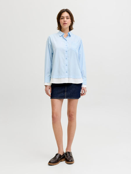 JJXX Striped Double Hem Poplin Shirt in Blue