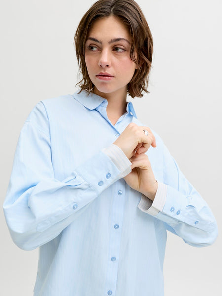 JJXX Striped Double Hem Poplin Shirt in Blue