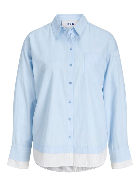 JJXX Striped Double Hem Poplin Shirt in Blue