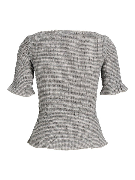 JJXX Checked Short Sleeve Smock Top in Black