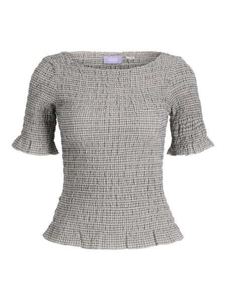 JJXX Checked Short Sleeve Smock Top in Black