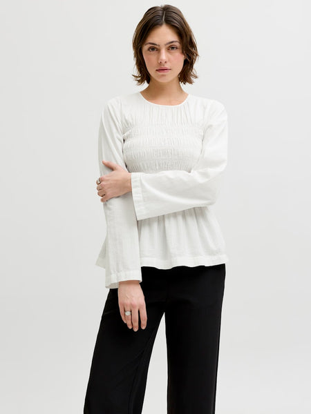 JJXX Long Sleeve Smock Peplum Top in White
