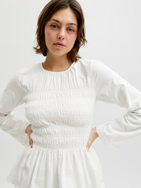 JJXX Long Sleeve Smock Peplum Top in White