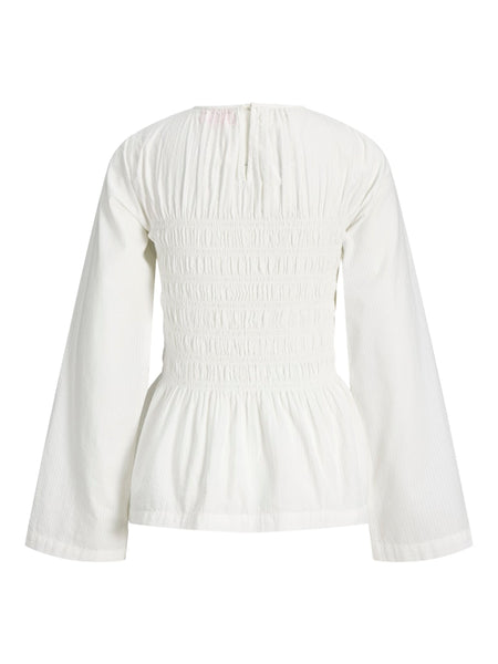 JJXX Long Sleeve Smock Peplum Top in White