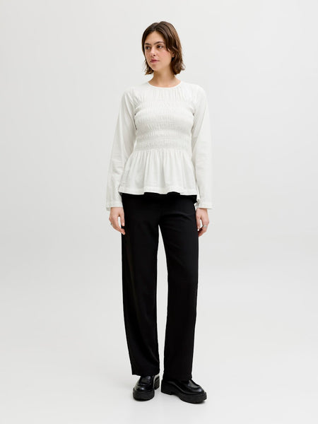 JJXX Long Sleeve Smock Peplum Top in White