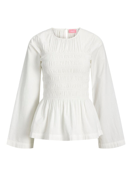 JJXX Long Sleeve Smock Peplum Top in White