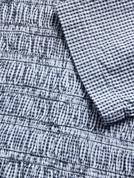 JJXX Checked Long Sleeve Smock Peplum Top in Navy