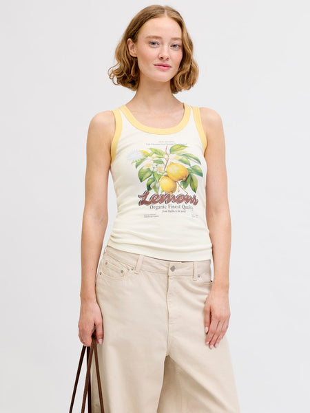 JJXX Lemon Print Tank Top in Cream