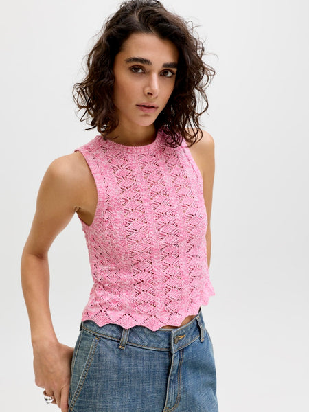JJXX Scallop Edge Knit Vest in Pink