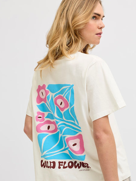 JJXX Loose Fit "Wild Flower" Printed T-Shirt in Cream