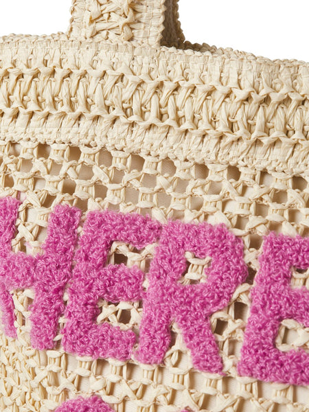 JJXX "Here Comes The Sun" Straw Tote Bag in Beige