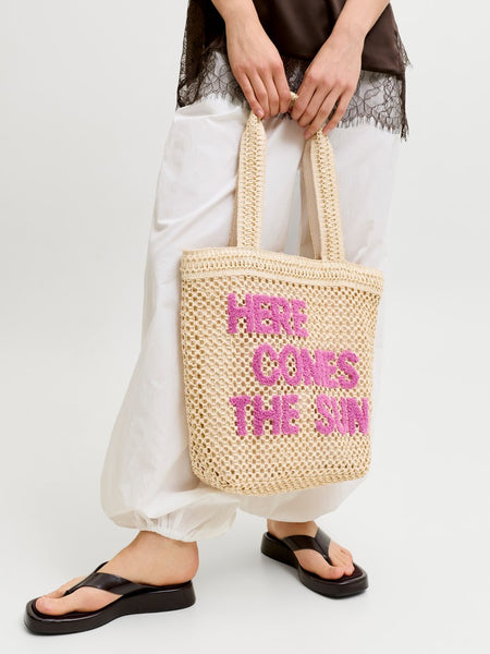 JJXX "Here Comes The Sun" Straw Tote Bag in Beige