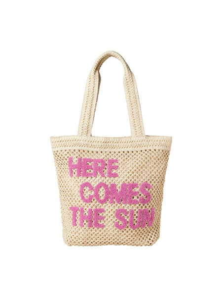 JJXX "Here Comes The Sun" Straw Tote Bag in Beige