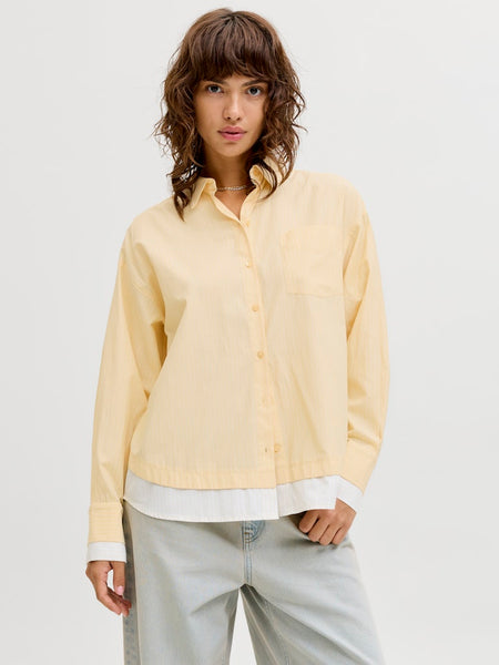 JJXX Striped Double Hem Poplin Shirt in Yellow
