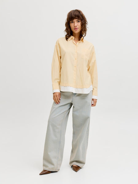 JJXX Striped Double Hem Poplin Shirt in Yellow