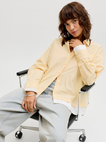 JJXX Striped Double Hem Poplin Shirt in Yellow
