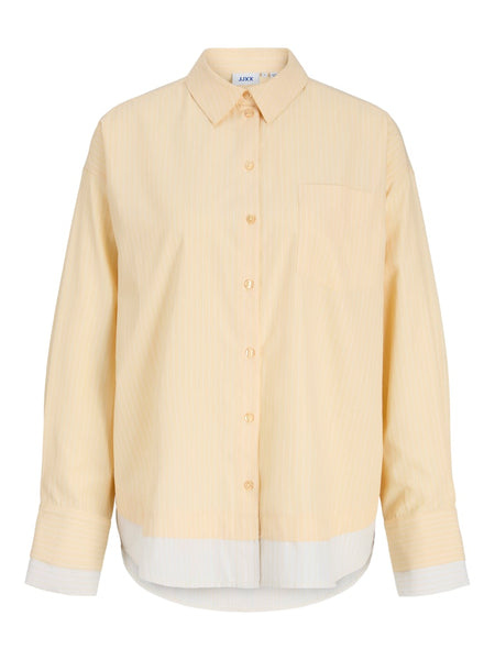JJXX Striped Double Hem Poplin Shirt in Yellow