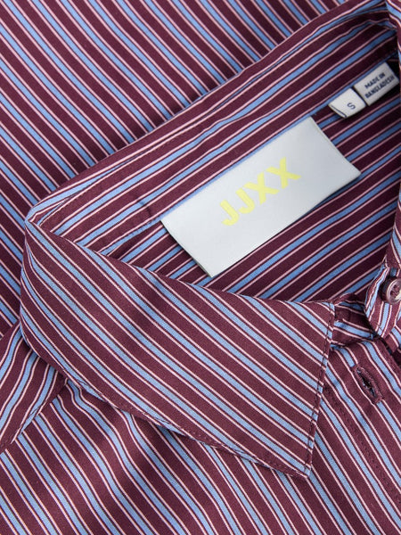 JJXX Striped Poplin Shirt in Burgundy