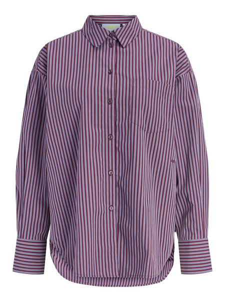 JJXX Striped Poplin Shirt in Burgundy