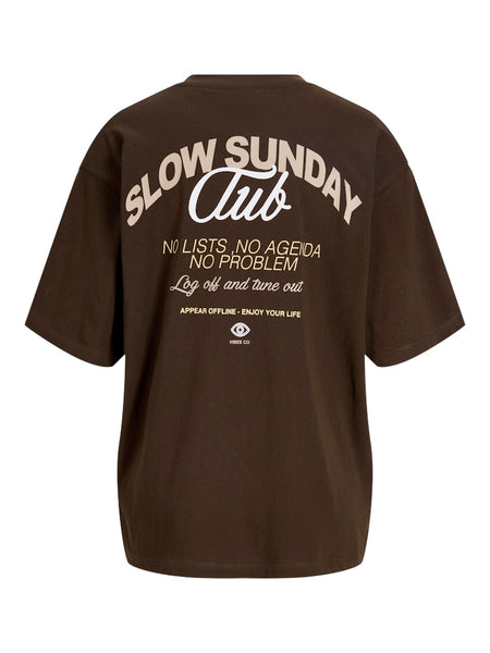 JJXX Loose Fit "Slow Sunday Club" T-Shirt in Brown