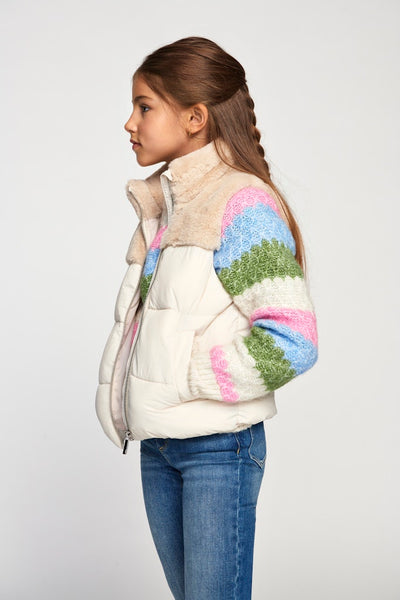 Kids Only Faux Fur Detail Gilet in Cream