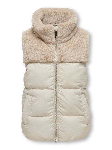 Kids Only Faux Fur Detail Gilet in Cream