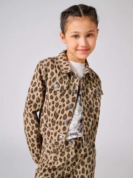 Kids Only Leopard Print Denim jacket in Beige