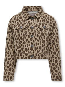 Kids Only Leopard Print Denim jacket in Beige