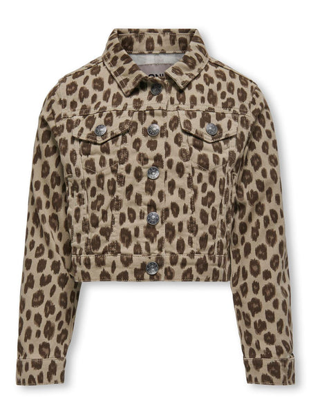 Kids Only Leopard Print Denim jacket in Beige