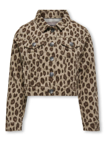 Kids Only Leopard Print Denim jacket in Beige