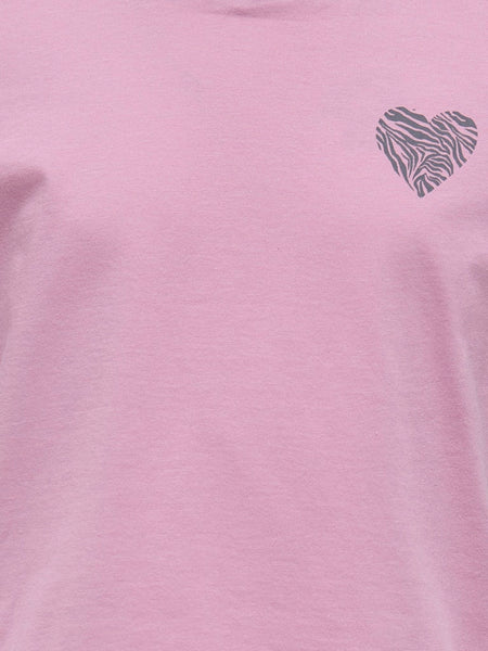 KIDS ONLY Zebra Heart Detail T-Shirt in Mauve