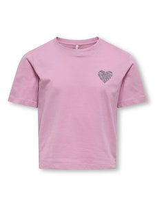 KIDS ONLY Zebra Heart Detail T-Shirt in Mauve